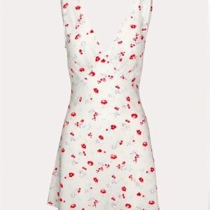Realisation Par White Dress with Red and Blue Floral Print
